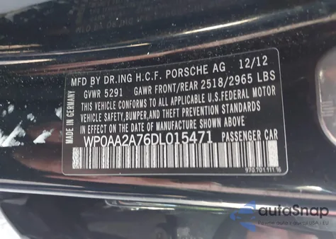 2013 Porsche Panamera 4 из США, поврежденный, VIN WP0AA2A76DL015471